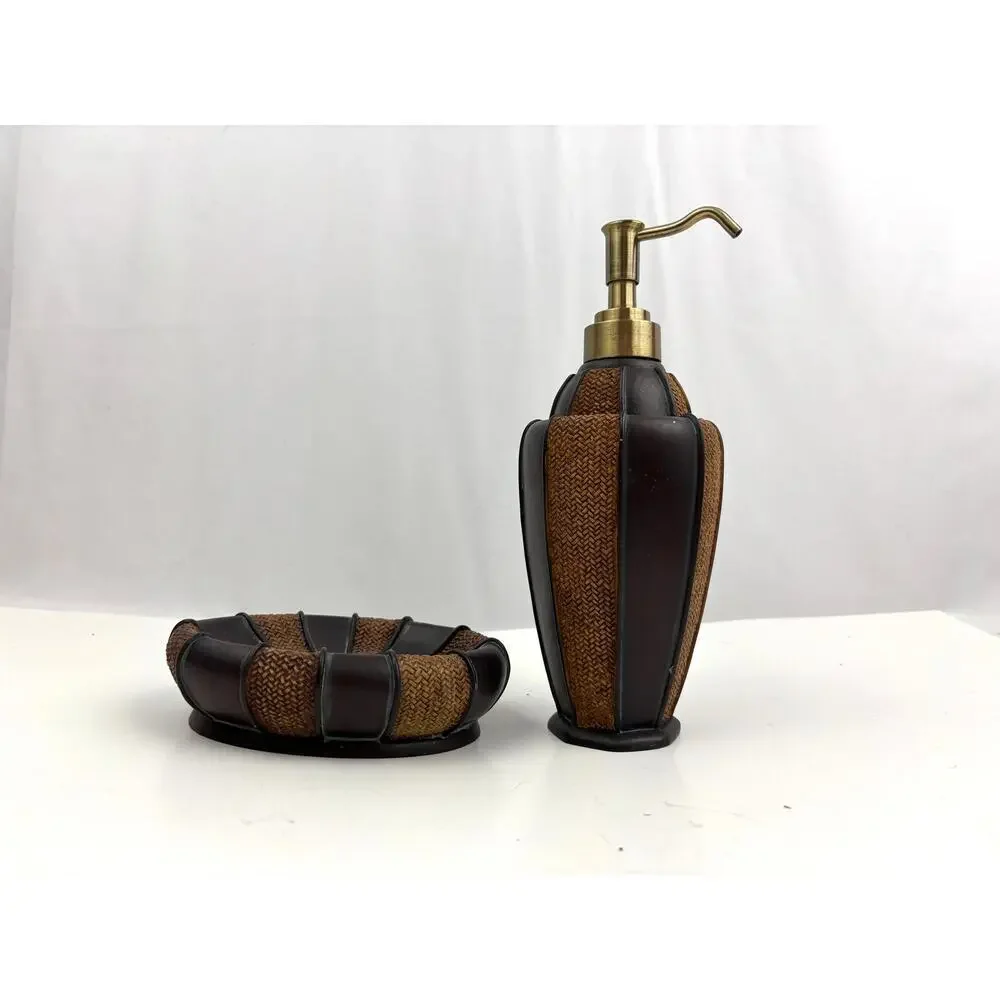 Set Bathroom Lotion Dispenser and‎ Soap Holder Black Brown Home Decor